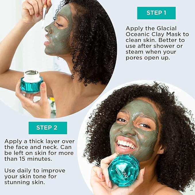 Bl'eau Glacial Oceanic Clay Mask - NSF Certified - Detox/Rehydrate/Repair, 50 g ℮ Net Wt. 1.8 oz