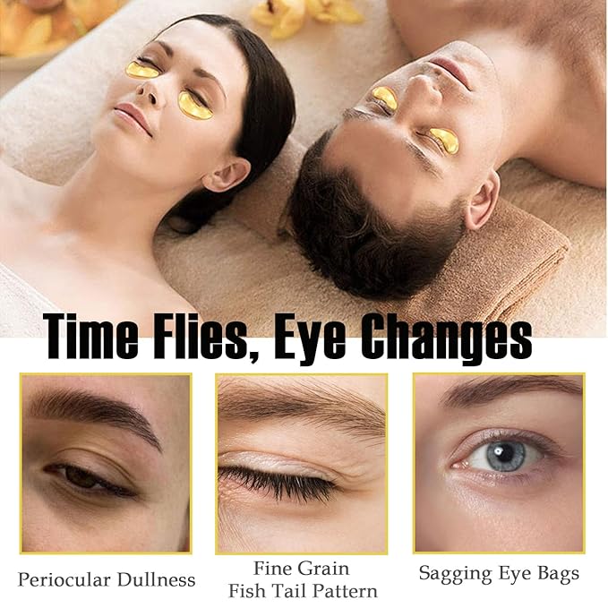 Sulily 30 Pairs Lip Masks & Eye Mask,24K Gold Gel Crystal Collagen Eye Patches for Puffy Eyes,Effectively Nourishes,Moisturizing& Reducing Fine Lines Dark Circleeye Patches for Women Men