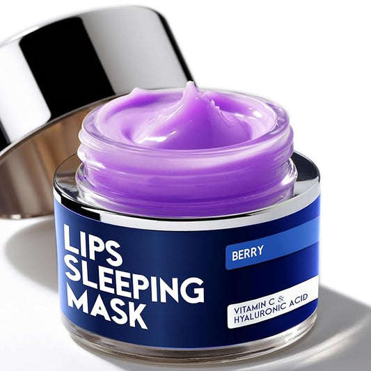 Lip Mask Overnight with Hyaluronic Acid & Collagen, Lip Sleeping Mask for Dry Cracked Lips, Moisturizing, Hydrating, Exfoliating Night Treatment for Lip Care (Strawberry) (0.7, Berry)