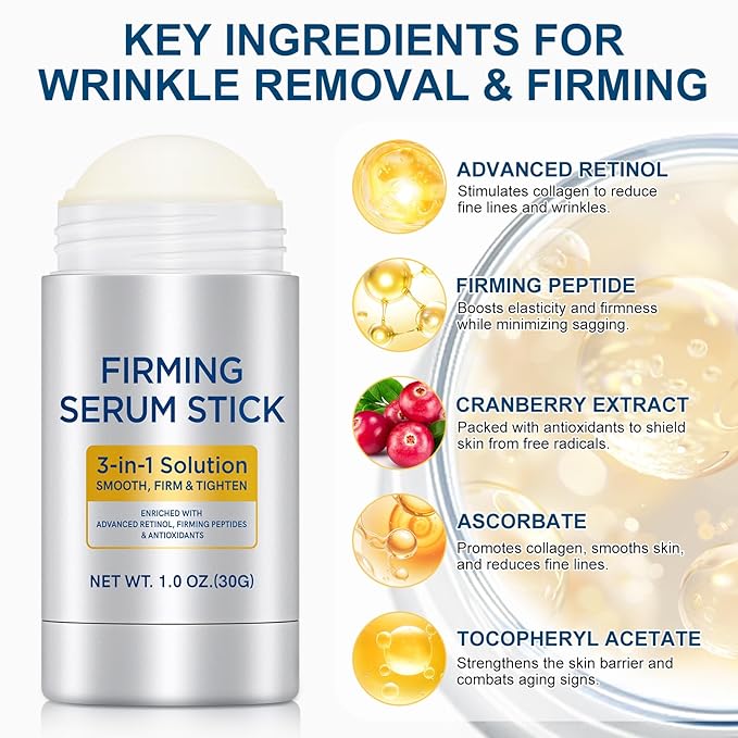 Retinol Firming Serum Stick, Retinol Face Stick with Antioxidants to Visibly Tighten and Firm Wrinkles, Advanced Firming & Wrinkle-Reducing Cream for Face and Body