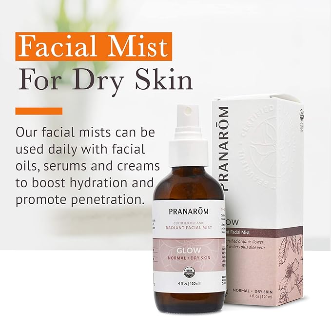 Facial Mist (4oz / 120ml) - 100% Pure & Natural Essential Oil Facial Mist for Dry Skin Hydration & Toning (Glow (Dry Skin))