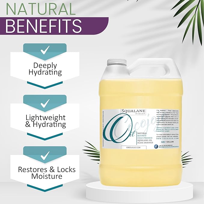 Dr Joe Lab Squalane Oil Pure Plant Derived Refined Cold Pressed From Olives Vegan Undiluted Carrier Oil for Face Skin Hair Body Cosmetics Natural Cleanser Moisturizer (128 oz / 1 Gallon)