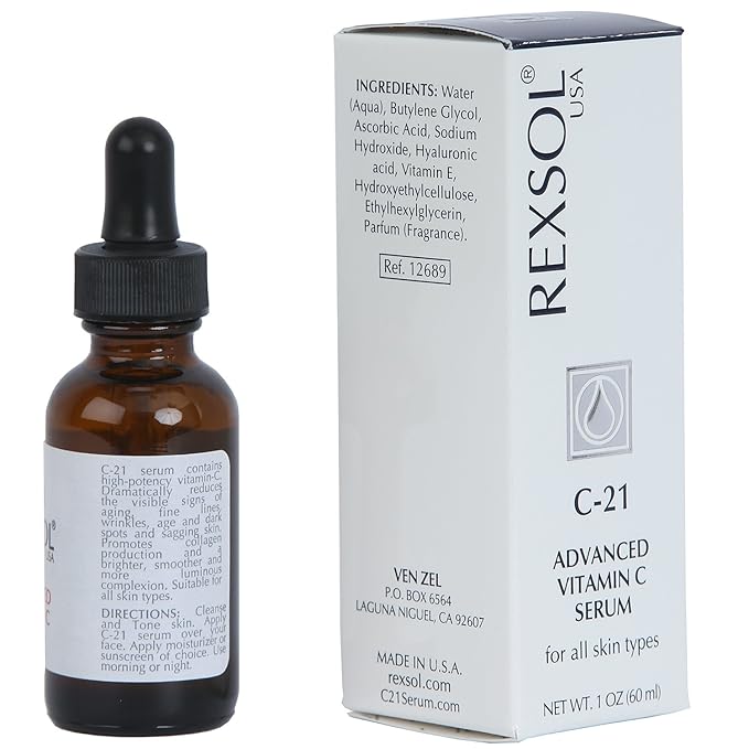 REXSOL 21% ADVANCED VITAMIN C SERUM | ORGANIC VITAMIN C SERUM FOR FACE | NATURAL VITAMIN C SERUM & DARK SPOT CORRECTOR FOR FACE. (30 ml / 1 fl oz)