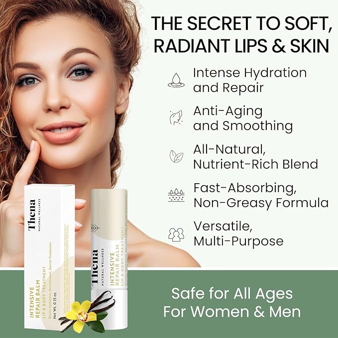 Organic Lip Treatment Balm Ultra Hydrating & Nourishing Care for Dry, Chapped, Cracked Lips & Skin, Visibly Smooths Wrinkles & Fine Lines, Natural Skin Care, 6 Pack Gift Set, Women & Men