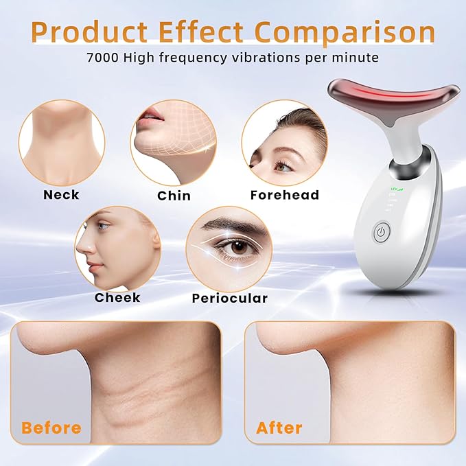 Facial Beauty Device, Based on Triple Action LED, Thermal, and Vibration Technologies for Skin Care, Facial Skin Care Tools, 7 Color Led Face and Neck Beauty Device for Home Use