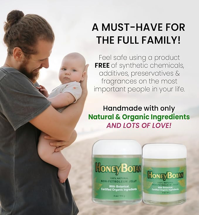 HoneyBotan - 100% Natural Unpetroleum Skin Balm with Organic Ingredients - Petroleum Jelly Alternative for Lips, Hands, Baby Care, Makeup Remover, and More (2 Ounce)