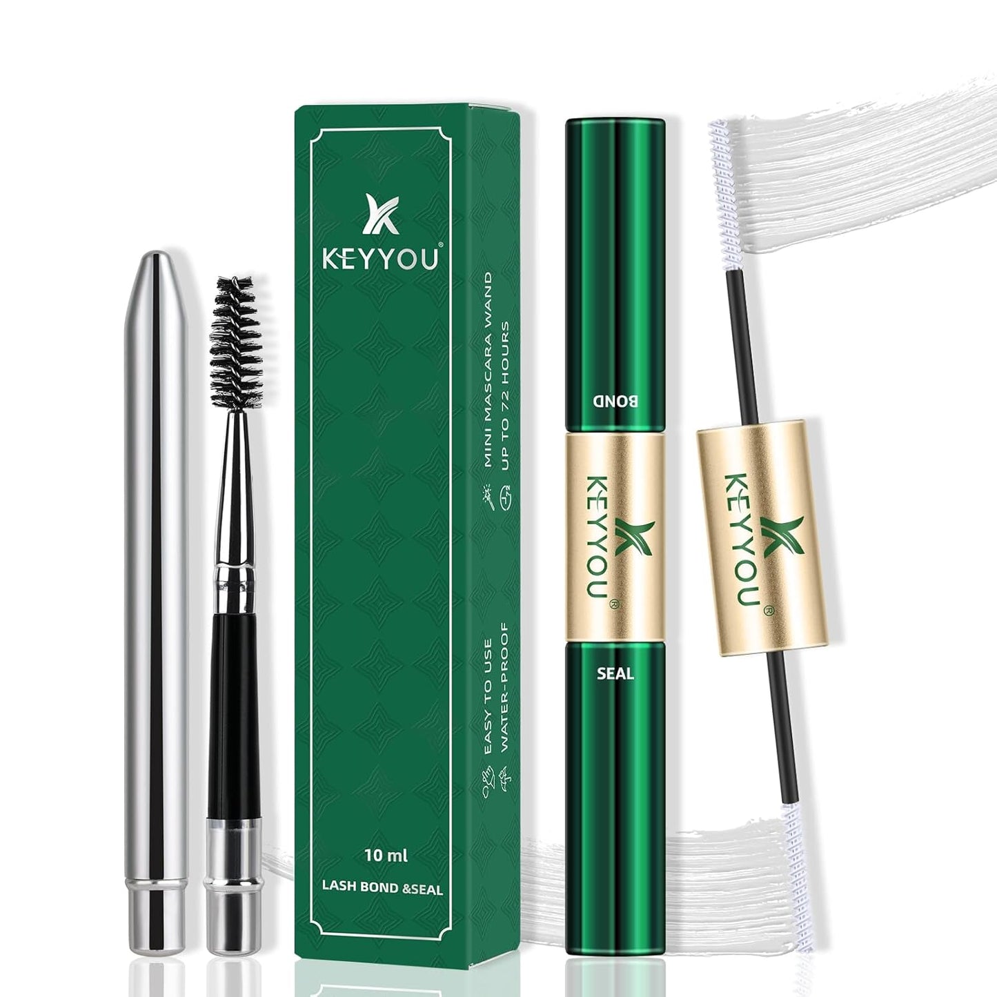 KEYYOU Lash Bond and Seal Cluster Lash Glue For Lash Clusters Strong Gentle Comfortable Bond and Seal WaterProof Mascara Wand Individual Lash Glue 5ml+5ml（CLEAR)