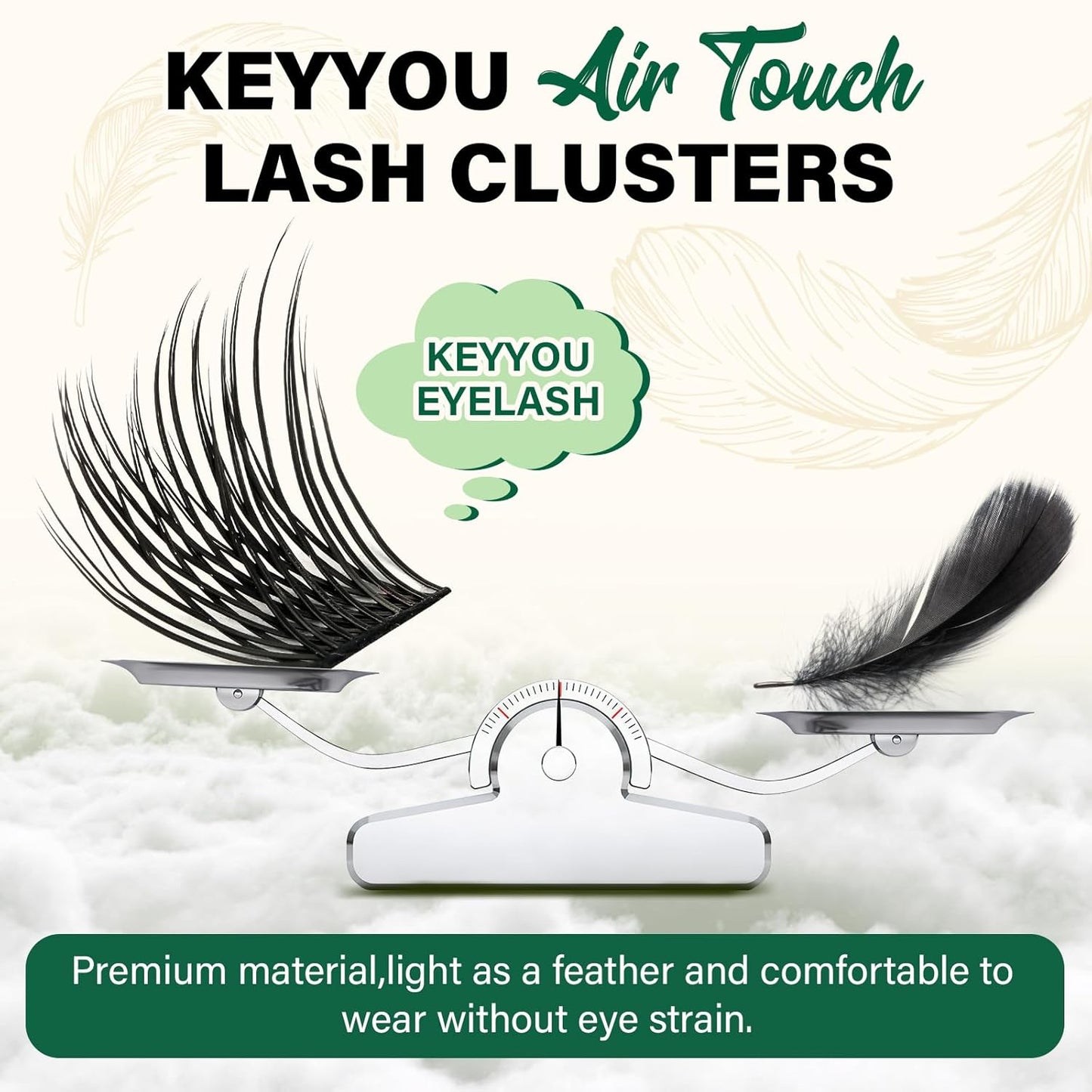 Lash Clusters 144pcs Individual Lashes D Curl 10mm Eyelash Clusters KEYYOU Air Touch Cluster Lashes Super Lightweight Soft Wispy Comfortable Easy DIY at Home(Air02-D-10mm)
