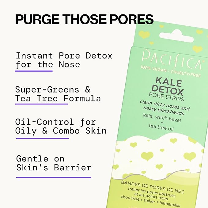 Pacifica - Blackhead Remover Strips Nose Strips - 12-PACK Kale Detox Skin Care - Deep Pore Cleansing w/Instant Pore Unclogging - Oil-Free Non-Comedogenic Vegan Clean Beauty Dermatologist Tested