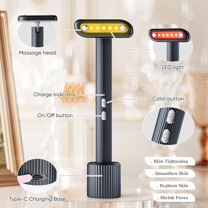 Allnice Light Therapy Wand 7 in 1 Red Light Therapy for Face and Neck, LED Light Therapy Face Skincare Wand with Microcurrent Face Neck Massager