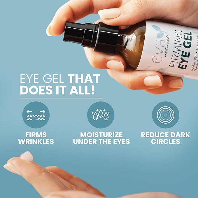 Eva Naturals Anti-Aging Eye Gel - Luxurious Hydrating Under Eye Cream For Dark Circles and Puffiness, Bags, Crows Feet, Wrinkles - With Hyaluronic Acid & Skin-Firming Peptides Eye Serum 2 oz (2 Pack)