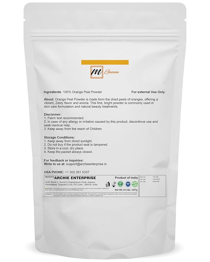 100% Natural Orange Peel Powder For Skin Care 0.50 LBS / 227 GMS