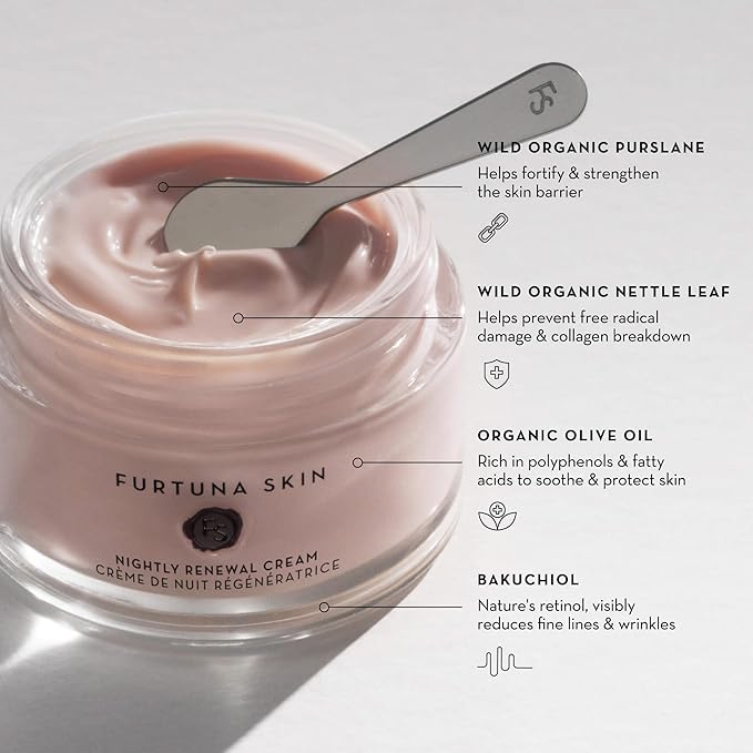 Furtuna Skin Nightly Renewal Cream - Intensive Overnight Regenerative Repair Moistrurizer, Bakuchiol & Ceramide Infused, Vegan, EWG Verified
