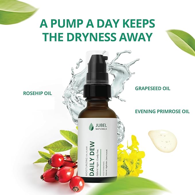 Facial Oil Blend with Rosehip Oil + Vitamin E + Primrose Oil + Grapeseed, Face Moisturizer to Prevent Wrinkles, Face Serum, 100% Natural Skin Care, Vegan, 1 fl.oz | 30ml