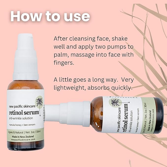 Organic Bee Venom + Manuka Honey Face Serum | Hydrating, Resurfacing, Collagen Booster | 2 month supply, 1oz/30ml | Made in New Zealand