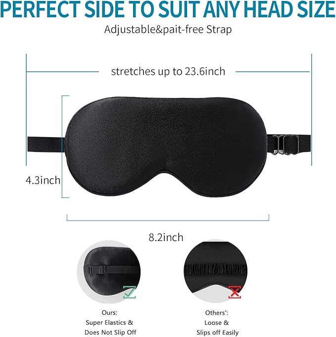 2-Pack 100% Real Natural Silk Eye Mask, Silk Sleeping Mask, Shade Puffy Eye Gift with Adjustable Straps, Sleep Eye Mask, SHJINJU Eye Mask Shade (Black and Dark Green)