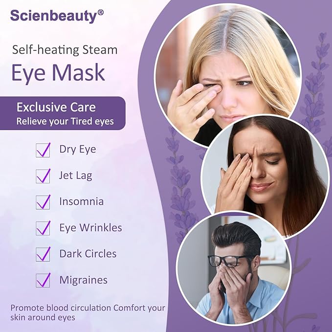 Scienbeauty Steam Eye Mask 20 Packs Lavender Heated Eye Mask Disposable Warm Eye Compress for Dry Eyes,Self Heating Moist Heated Eye Masks SPA Warm Eye Mask for Dark Circles,Puffy Eyes,Eye Fatigue