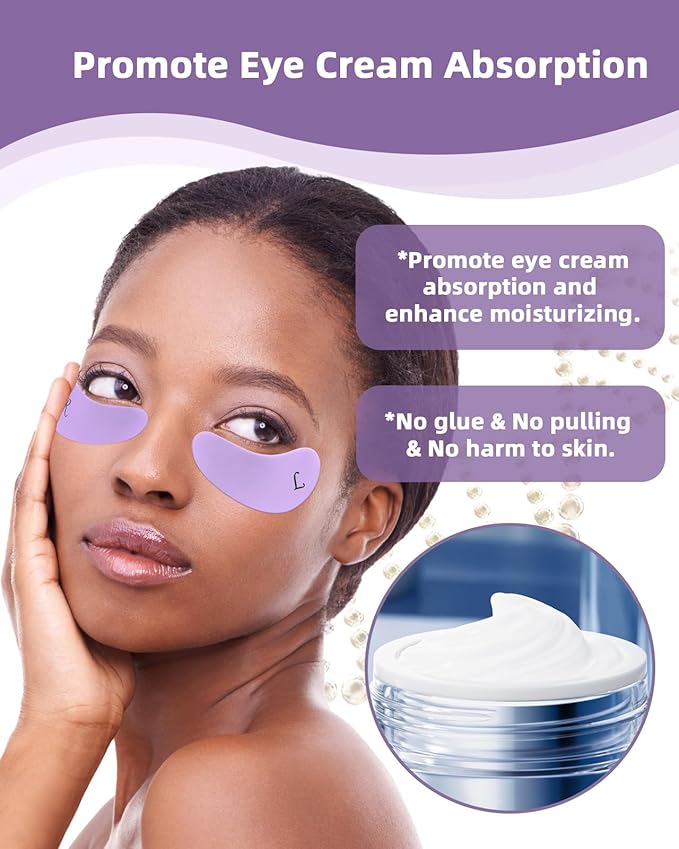 2 Pairs Reusable Under Eye Wrinkle Patches Silicone Mask, Plump Fine Lines & Wrinkles, with Metal Eye Cream Applicator, Tin Case, Purple