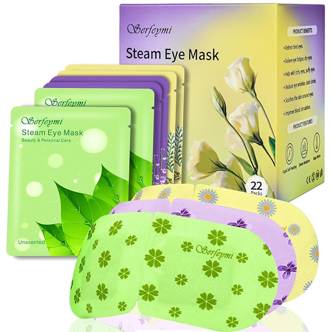 Serfeymi 22 Packs Steam Eye Mask-Disposable Cornea Care Rest Self Heating Eye Mask,Warm Eye Compresses for Dry Eyes,Sleep,Spa,Travel Essentials & Relaxation Gifts,Stocking Stuffers-Mixed 3 Scents