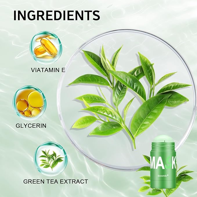 Green Tea Face Mask, Green Mask Stick For Face, 2PCS Deep Cleanse Stick Clay Blackhead Remover Poreless For Purifying, Moisturizing, Oil Control Reduce For All Skin Types