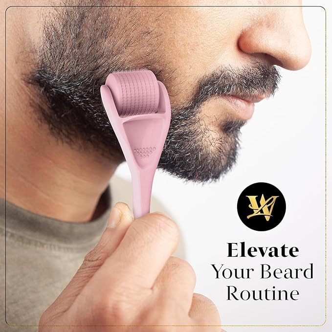 Derma Roller for Skin, Hair & Beard – Women and Men Titanium Microneedling Roller for Face & Scalp, Safe & Easy to Use - Pink