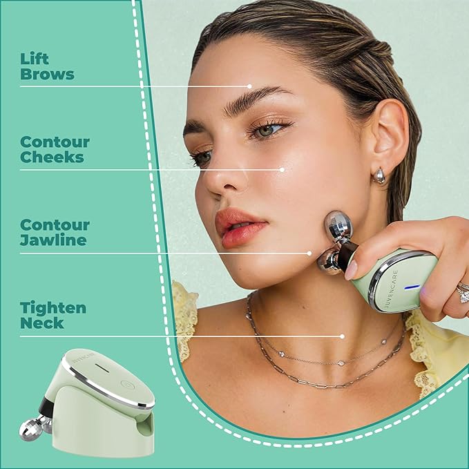 Microcurrent Facial Device - 6 in 1 Advanced Face Microcurrent Device - Rejuvenating Facial Microcurrent Device Anti-Aging Microcurrent Facial Devices Boost Skin Care Products Absorption (Light Green)