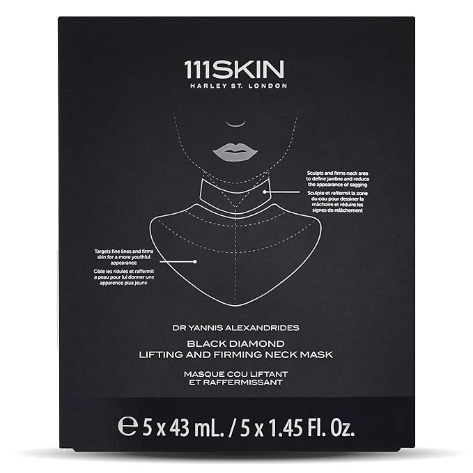 111SKIN Black Diamond Lifting & Firming Neck Mask, Hydrogel Neck Wrinkle Masks for Fine Lines & Sagging Skin on Chest & Décolletage with Peptide & Niacinamide, 5 Sheet Masks (1.45 fl oz Each)