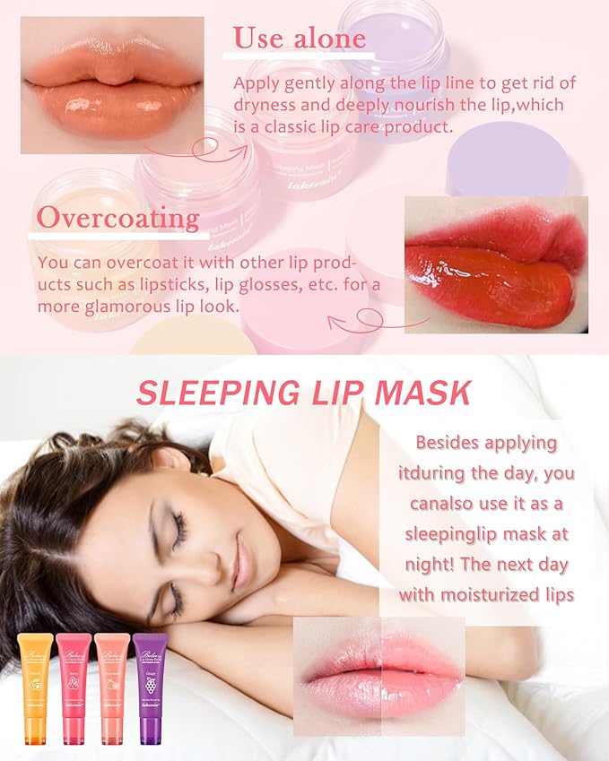 2Pcs Lip Glowy Balm & Lip Sleeping Mask,Hydrating Repair Sleeping Lip Mask,Glossy Tinted Lip Balm,Smooth Cracked Chapped Lip,Lip Care Therapy Treatment,Women's Day Makeup Gift for Women-Grapefruit