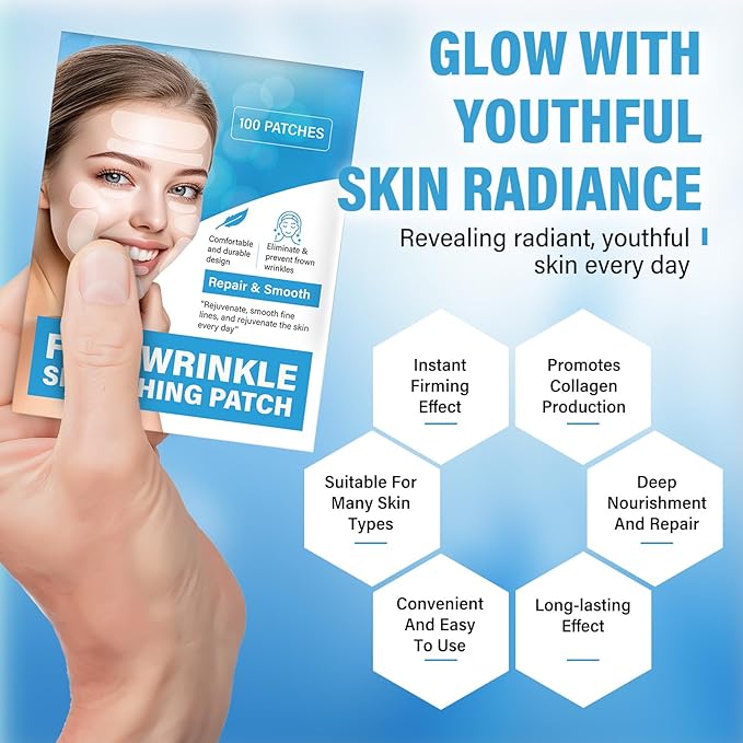 Anti Wrinkle Patches, Effective Wrinkle Patches for Face & Forehead, Facial Lines Stickers Overnight, Reduce Eyes & Face Fine, Smooth Fine Lines, Comfortable and Breathable