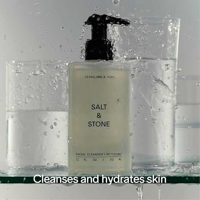 Salt & Stone Face Wash for Women & Men, Spirulina & Yuzu Gentle Facial Cleanser, Makeup Remover Pore Minimizer with Hyaluronic Acid, Squalane, Skin Care for All Skin Types, Vegan, Cruelty Free, 7.2 oz