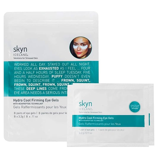 skyn ICELAND Hydro Cool Firming Under Eye Patches with Peptides and Coenzyme Q10 Instant Cooling Relief for Tired Puffy Eyes, 8 Pairs