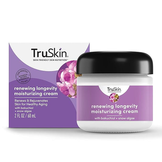 TruSkin Longevity Moisturizing Cream – Revolutionary Face Moisturizer with Bakuchiol & Snow Algae – Healthy Aging Gentle Retinol Alternative, Firmer-Looking Skin, 2 fl oz