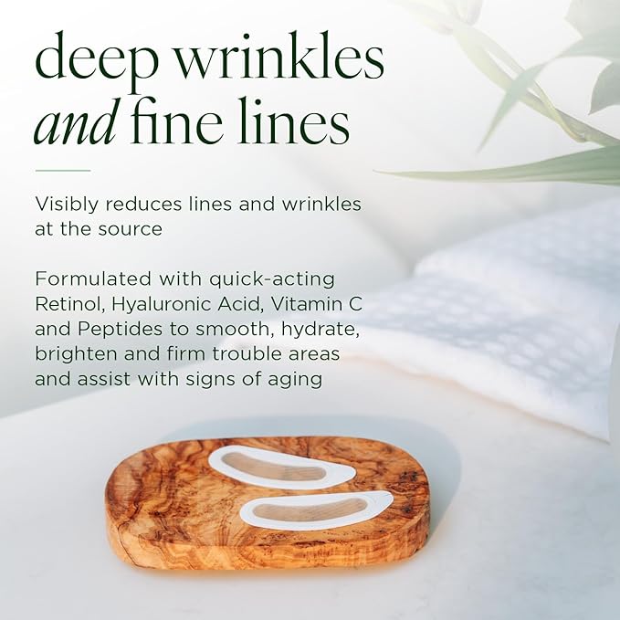 Deep Wrinkle Targeted Patches with Advanced Retinol, Hyaluronic Acid, Vitamin C, and Peptides for Forehead and Between Eyes, 6 Patches