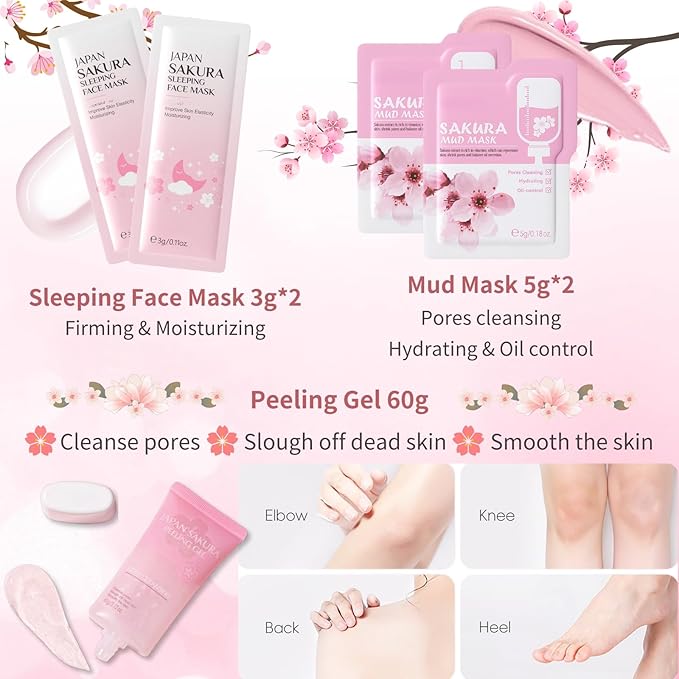 Japan Sakura Skin Care Set Women Gifts 11 Pcs - Skin Care for Teens 10-12 - Skincare for Girls 10-12 - Japanese Skin Care Routine Kit for Women with Sunscreen, Underarm Cream, Peeling Gel