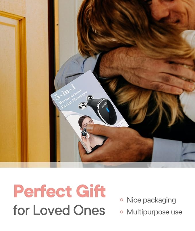 Micro-Current-Facial-Device, 5-in-1 Facial Roller Massager for Skin Care at Home, Face Massager Tool, Black