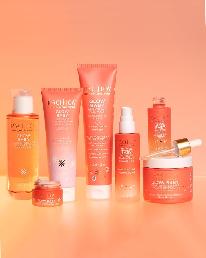 Pacifica Mini Glow Baby Brightening Facial Cleanser 1.4 oz – Vitamin C & Glycolic Acid (AHA) Face Wash– Daily Cleanser for Anti-Aging Exfoliating for Smooth, Even Glowing Skin Vegan Clean Beauty