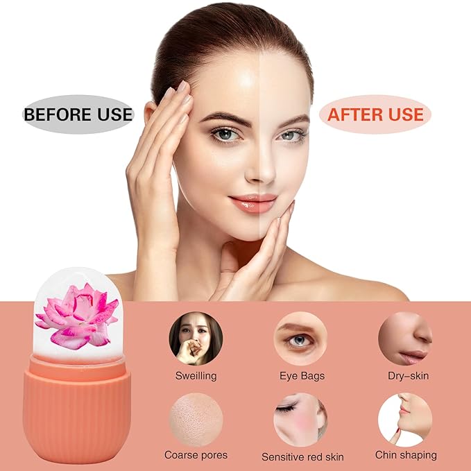 Ice Face Roller, Ice Roller for Face and Eye,Puffiness Relief,Face Roller Skin Care,Naturally Tone and Tighten Skin,Silicone Facial Massage Ice Mold,Reusable Face Massage,Ice Mold for Face Beauty Gift for Women (Pink)