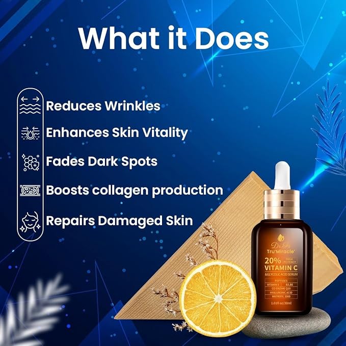 Antioxidants rich 20% Vitamin C Serum for Face with Glycolic Acid and Hyaluronic Acid -RED light therapy serum Boosts Collagen production, Fades Dark Spots, ANTI-AGING, nighttime use (9 serum in 1)