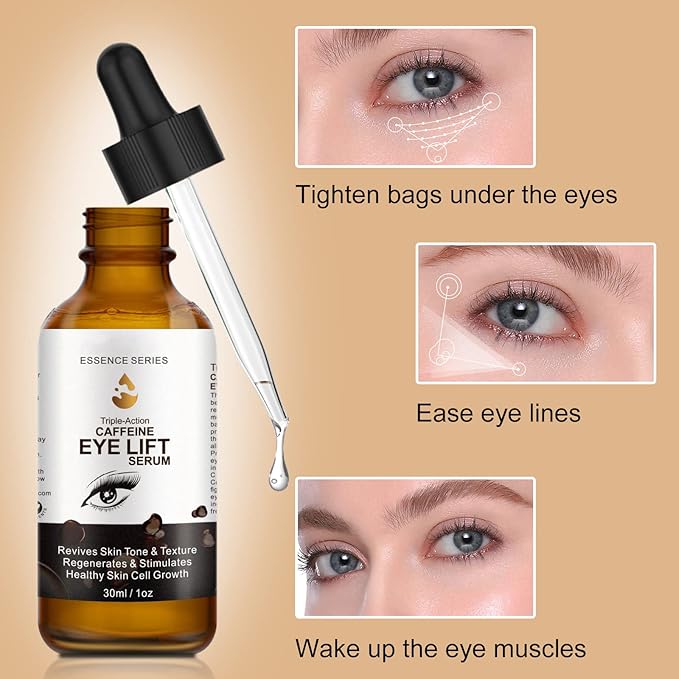 Caffeine Eye Serum - with EGCG, Vitamin C, Hyaluronic Acid, Collagen, Caffeine Eye Lift Serum - Reduces Puffiness, Dark Circles, Under Eye Bags, Wrinkles and Fine Lines Around The Eyes (30ml)