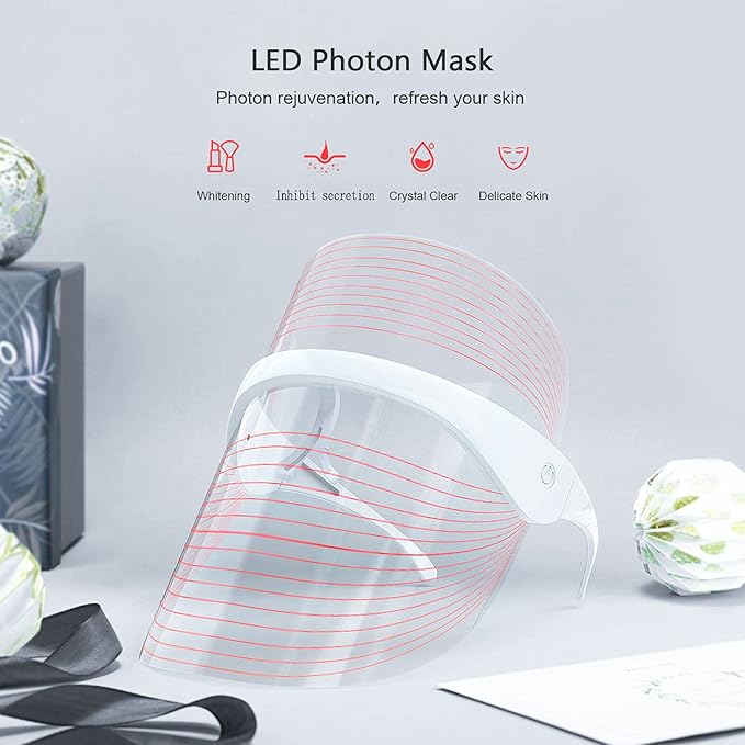 LED Light Facial Mask, 3 Colors Light Facial Photon Beauty Device for Facial Rejuvenation, Anti Aging