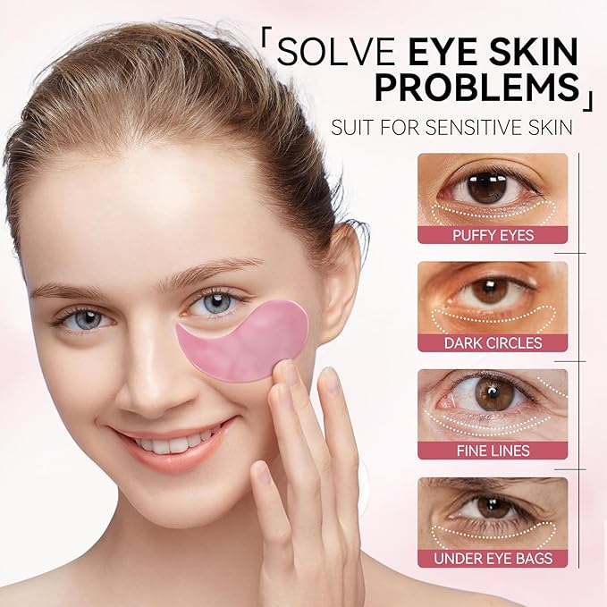 BREYLEE Rose Eye Mask - 60 Pcs Under Eye Treatment for Puffy Eyes, Wrinkles, Dark Circles and Fine Lines (Rose)