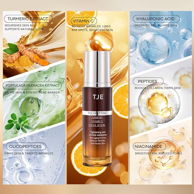 Turmeric Vitamin C Facial Serum – Turmeric Extract Super Vitamin C for Women Men, Hyaluronic Acid for Face, Firming Anti Aging Wrinkle -1 Fl Oz. (1PC)