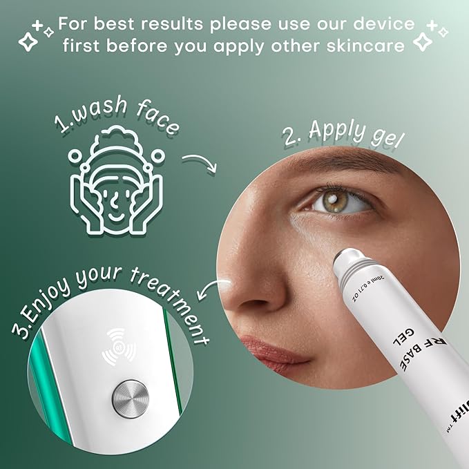 Puffiness Under Eye Bags Wrinkles Fine Line Reduce Device With Gold Plated Treatment Head Current Radio Frequency Wireless Professional RF Skin Care Beauty Device (With Gel)