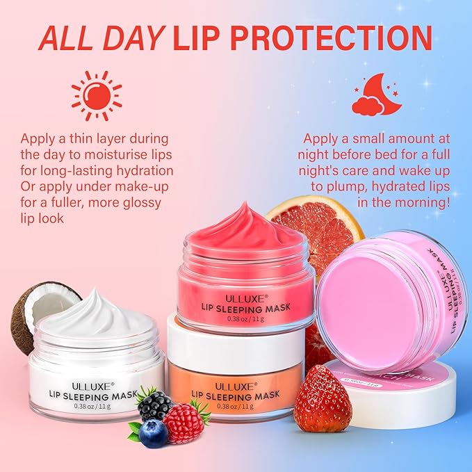Lip Sleeping Mask Set, Overnight Lip Balm Treatment with Vitamin C and Hyaluronic Acid for Dry, Flaky Lips Nourishes, Moisturizes and Hydrates, Lip Mask Lip Care, Lip Butter Gift for Women