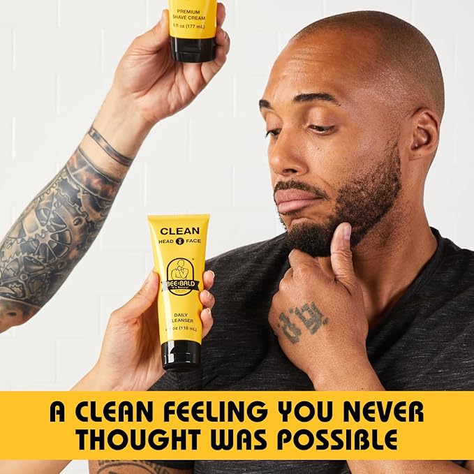 Bee Bald CLEAN Daily Head & Face Cleanser, Refreshes and Thoroughly Washes, Premium Bald Head Care for Men and Women, 4 fl oz (Pack of 3)