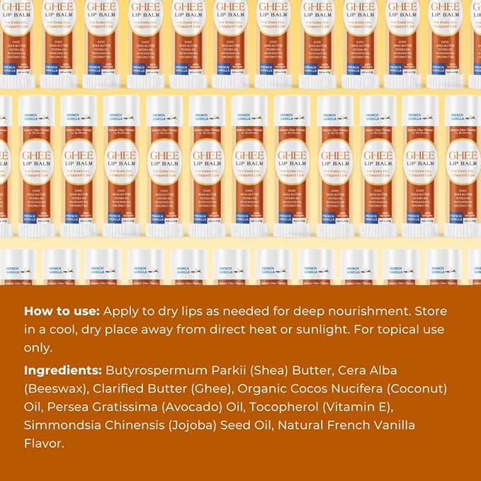All Natural Lip Balm For Very Dry Lips | Hydrating & Moisturizing Lip Balm with Shea Butter, Ghee, Jojoba Oil, Coconut Oil | Chapped Lips & After Sun Care | BioSerene (4.5 gms/tube, French Vanilla)