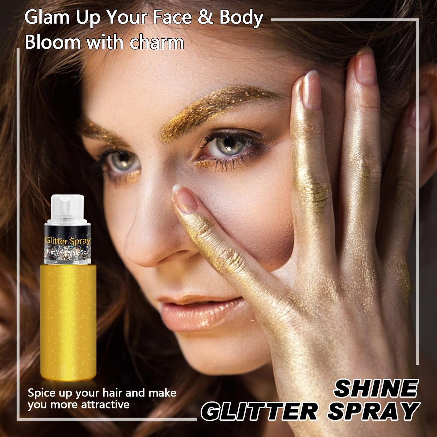 Hair and Body Glitter Spray, Holographic Glitter Highlighter Powder, Face Body Clothes Shiny Glitter, Loose Shimmer Hairspray Festival Rave Prom Accessories, 10g (01# Gold)