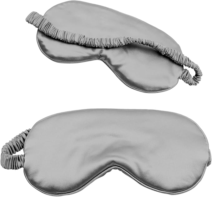 Satin Sleep Mask Set - Authentic Skin-Friendly Fabric Light-Blocking Sleeping Eye Mask with Adjustable Strap, Pillowcase, Earplugs for Noise Reduction, Essentials for Relaxation (Grey)