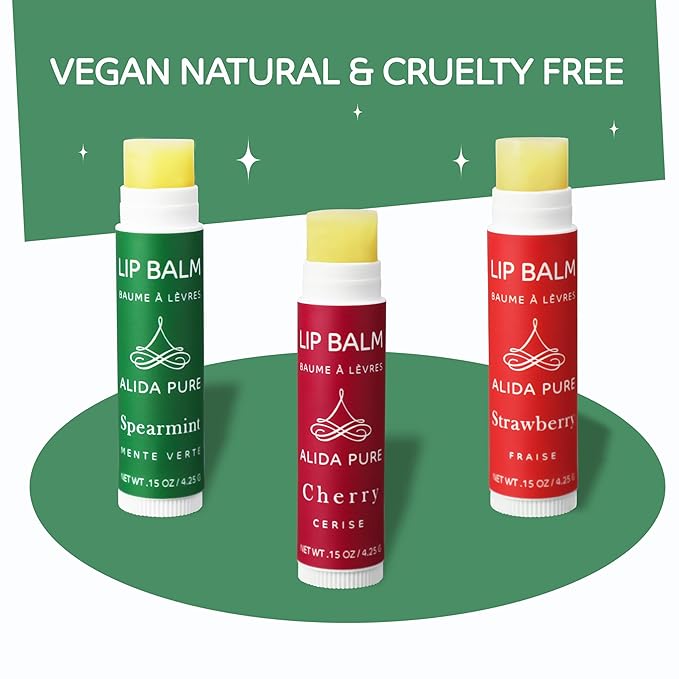 Berry Mint Lip Balm Collection, Vegan Lip Balm Set, Bees Wax Free, Coconut Oil Free, Avocado Oil, Organic Jojoba Oil, Vitamin E, Natural Moisturizer For Dry Cracked Lips, 3 Tube Set