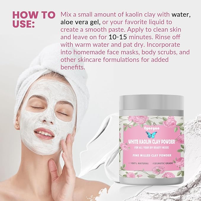 Kaolin Clay Powder, Natural White Powdered Clay for Seed Bombs, White Clay Mask, DIY Spa, Soap, Bath Bomb, Deodorant, Can be Used as Kaolin Clay for Gardening (8 Ounces)